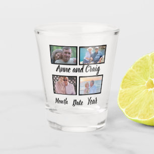 Custom Date Wedding Anniversary 4 Photo Collage Shot Glass