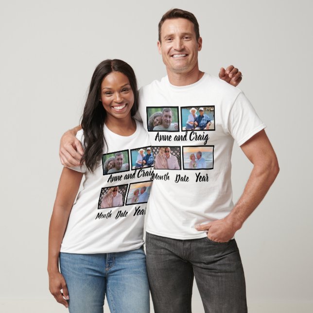Custom Date Wedding Anniversary 4 Photo Collage T-Shirt (Unisex)