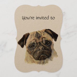 Custom Dated Anniversary Watercolor Pug Dog Pet Invitation