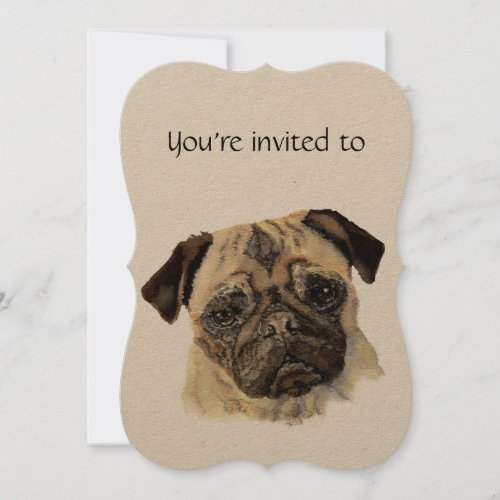 Custom Dated Anniversary  Watercolor Pug Dog Pet Invitation