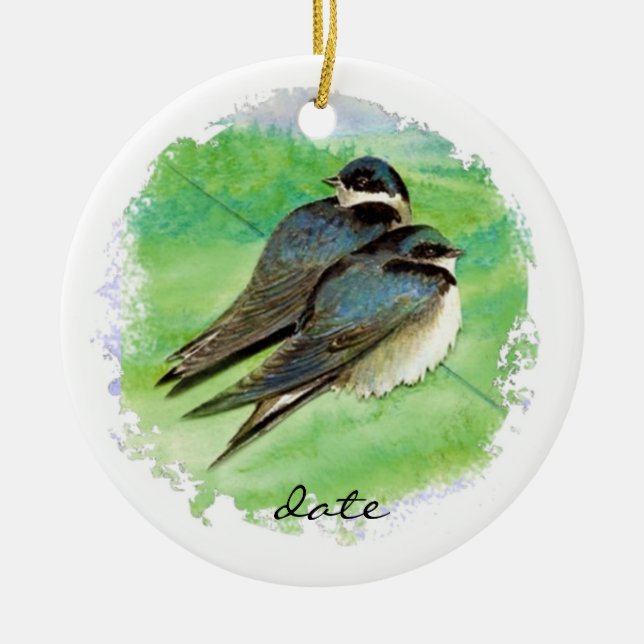 Custom Dated Barn Swallow, Bird, Nature, Wildlife Ceramic Ornament (Front)
