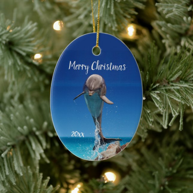 Custom Dated Beautiful Dolphin Sea Animal Wildlife Ceramic Ornament (Tree)