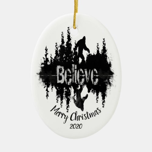 Custom Dated Believe Sasquatch Big Foot Legend Ceramic Ornament