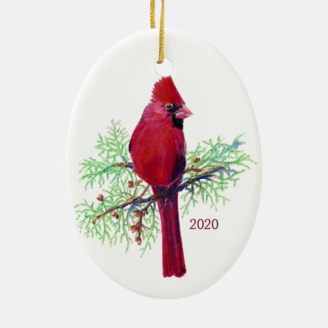 Custom Dated Cardinal Christmas Ornament (Back)