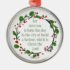 Custom Dated Christian Christmas Scripture Wreath Metal Ornament at Zazzle