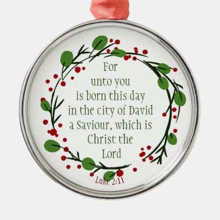 Custom Dated Christian Christmas Scripture Wreath Metal Ornament