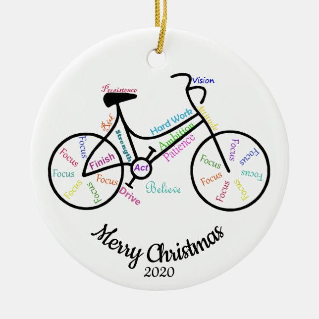 Custom Dated Christimas Motivational Cycle Words Ceramic Ornament (Front)