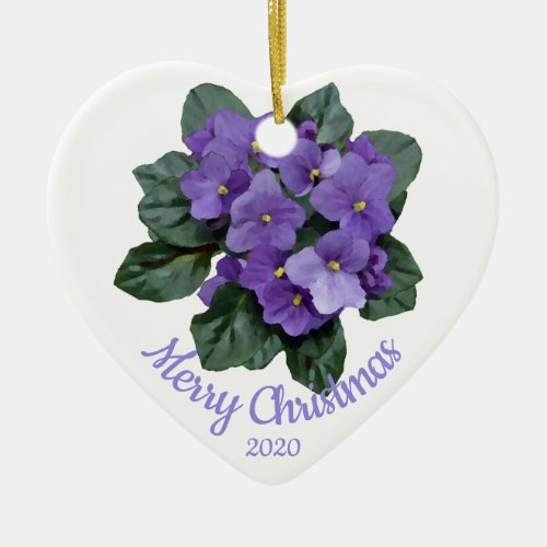 Custom Dated Christmas African Violet flower Ceramic Ornament