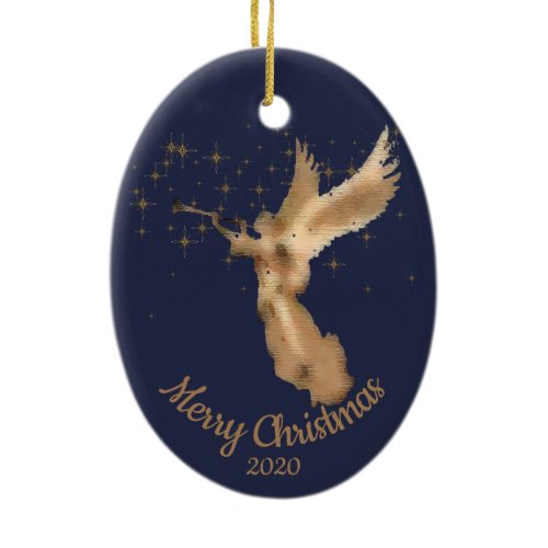 Custom Dated Christmas Angel Starry Sky Ceramic Ornament