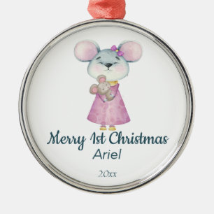 Custom Dated Christmas Baby's First One Metal Ornament