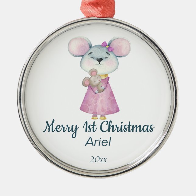 Custom Dated Christmas Baby's First One  Metal Ornament (Front)