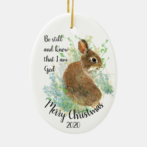 Custom Dated Christmas Be Still I am God Quote Ceramic Ornament