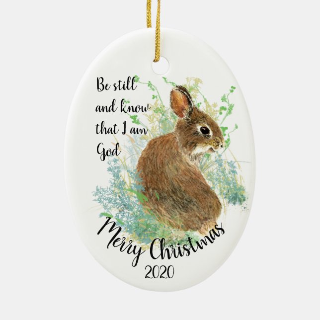 Custom Dated Christmas Be Still I am God Quote Ceramic Ornament (Back)