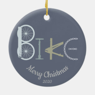 Custom Dated Christmas Bike Word From Parts Ceramic Ornament