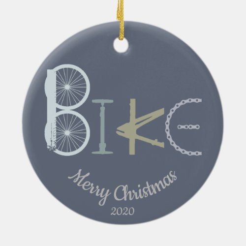 Custom Dated Christmas Bike Word From Parts Ceramic Ornament