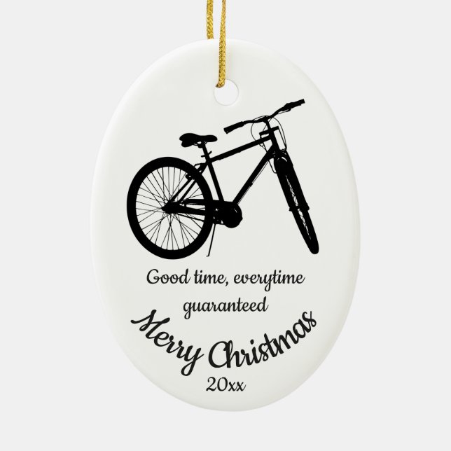 Custom Dated Christmas Biking Good Time Quote  Ceramic Ornament (Back)