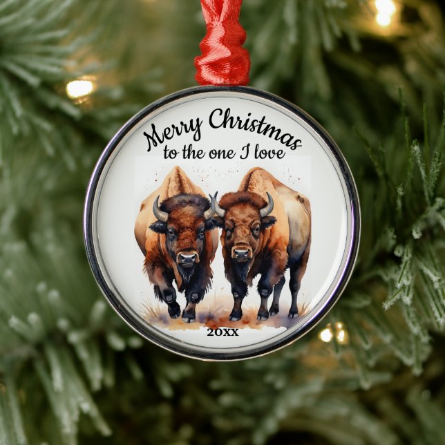 Custom Dated Christmas Bison One I Love Metal Ornament (Tree)