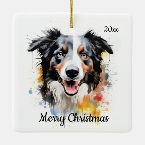 Custom Dated Christmas Border Collie Dog Pet  Ceramic Ornament