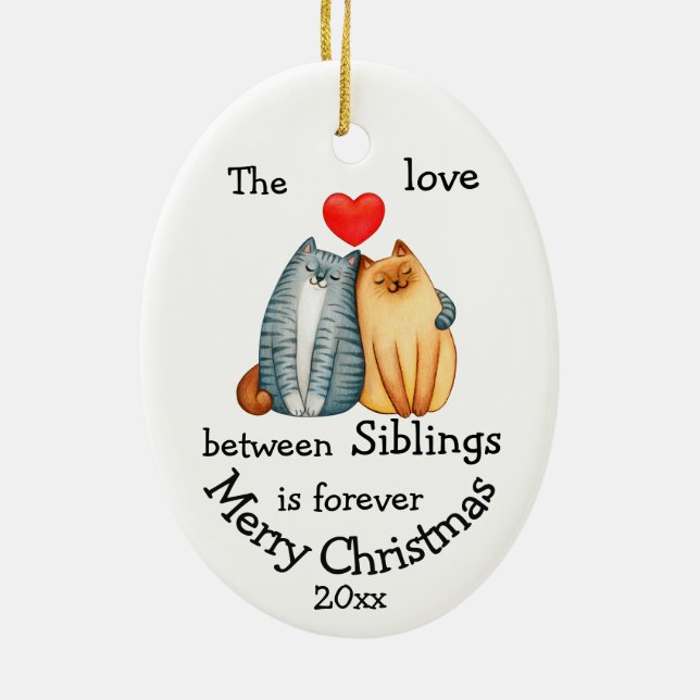 Custom Dated Christmas Brothers Cat Quote  Ceramic Ornament (Back)