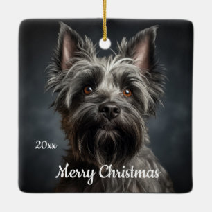 Custom Dated Christmas Cairn Terrier Dog Pet Ceramic Ornament