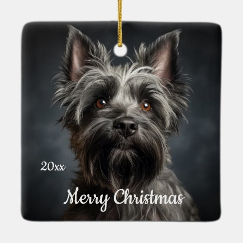 Custom Dated Christmas Cairn Terrier Dog Pet  Ceramic Ornament