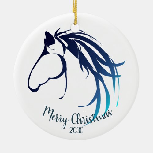 Custom Dated Christmas Classic Horse Head Logo Ceramic Ornament