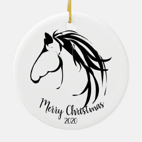 Custom Dated Christmas Classic Horse Head Logo Ceramic Ornament