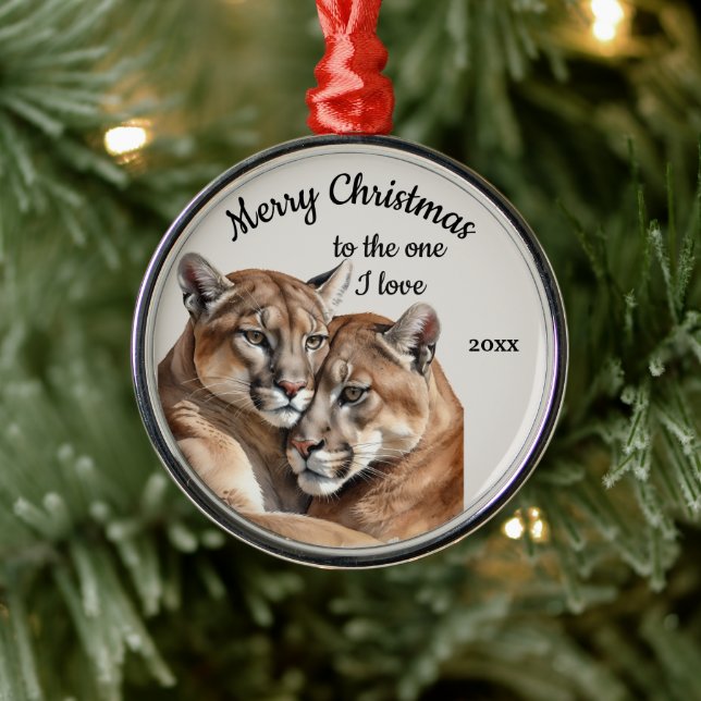 Custom Dated Christmas Cougar One I Love Metal Ornament (Tree)
