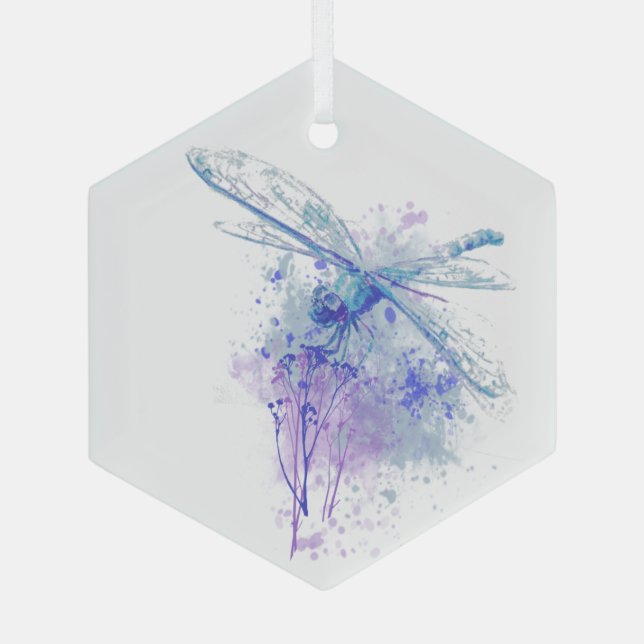 Custom Dated Christmas Dragonfly Watercolor art   Glass Ornament (Back)