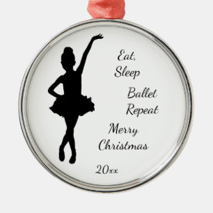 Custom Dated Christmas Eat Sleep Ballet Repeat Metal Ornament