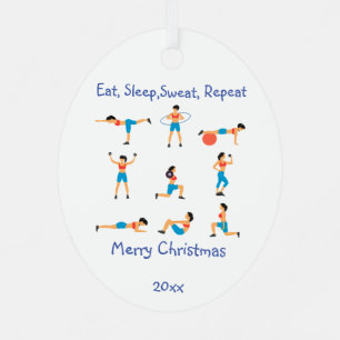 Custom Dated Christmas Eat Sleep Sweat Repeat Metal Ornament