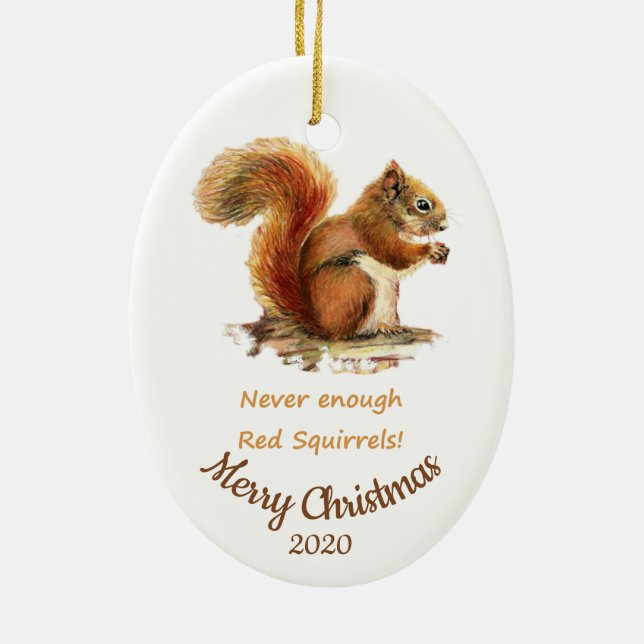 Custom Dated Christmas Fun Red Squirrel Quote Ceramic Ornament (Back)
