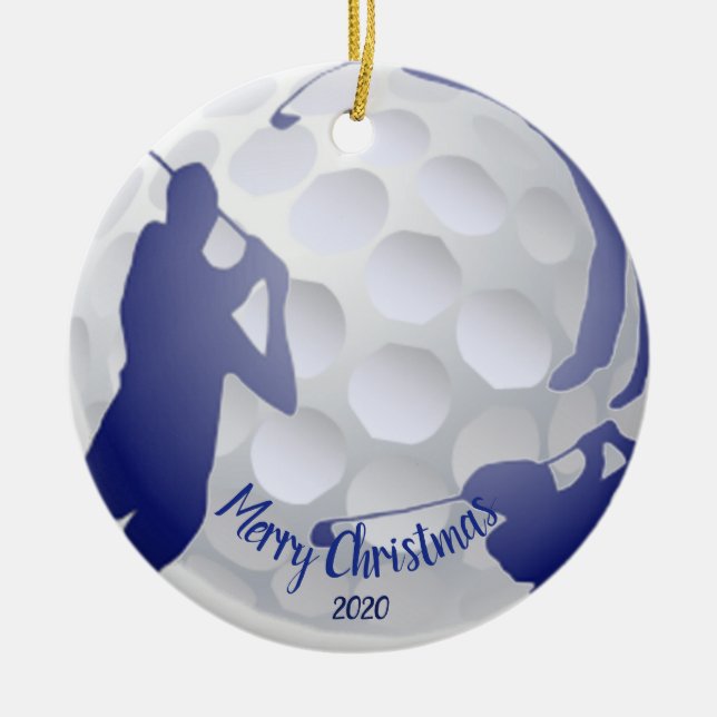 Custom Dated Christmas Golfing Golfer Fun Ceramic Ornament (Front)