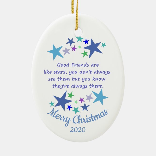 Custom Dated Christmas Good Friends Like Stars Ceramic Ornament (Back)
