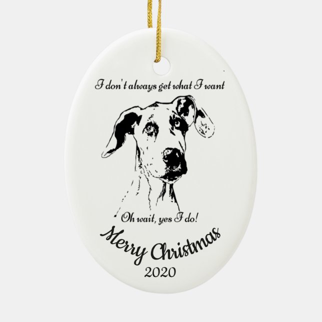 Custom Dated Christmas Great Dane Dog Humor Ceramic Ornament (Back)