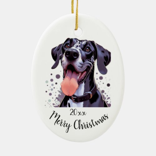 Custom Dated Christmas Great Dane Dog Pet Animal Ceramic Ornament