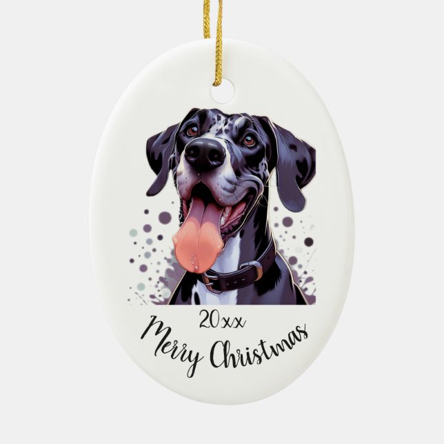 Custom Dated Christmas Great Dane Dog Pet Animal Ceramic Ornament (Back)