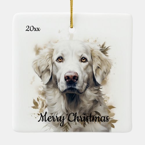 Custom Dated Christmas Great Pyrenees Dog Pet  Ceramic Ornament
