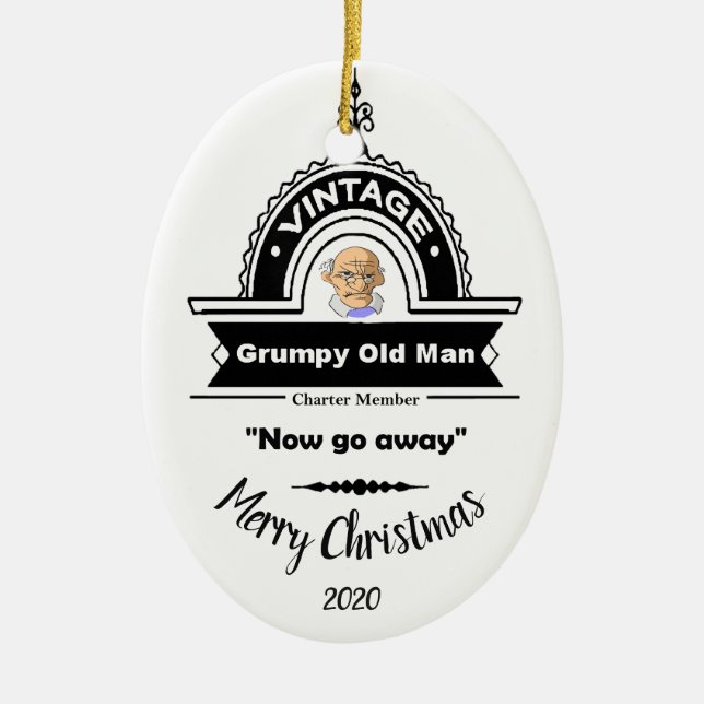 Custom Dated Christmas Grumpy Old Man Club Fun Ceramic Ornament (Front)