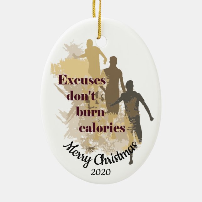 Custom Dated Christmas Inspirational Running Quote Ceramic Ornament (Back)