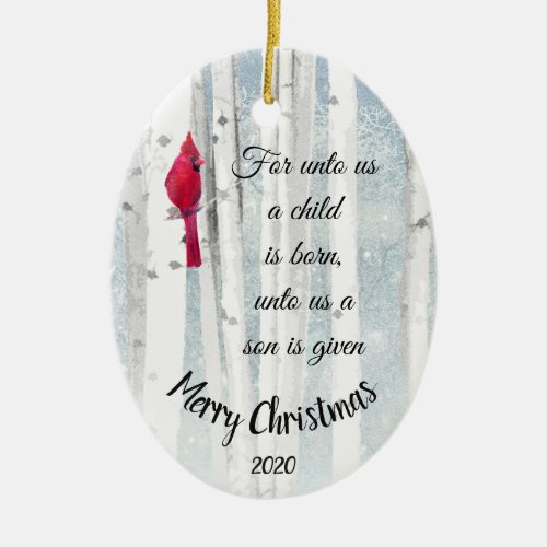 Custom Dated Christmas Isaiah 96 A Child is Born Ceramic Ornament