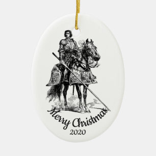 Custom Dated Christmas Knight in Shining Armor Fun Ceramic Ornament