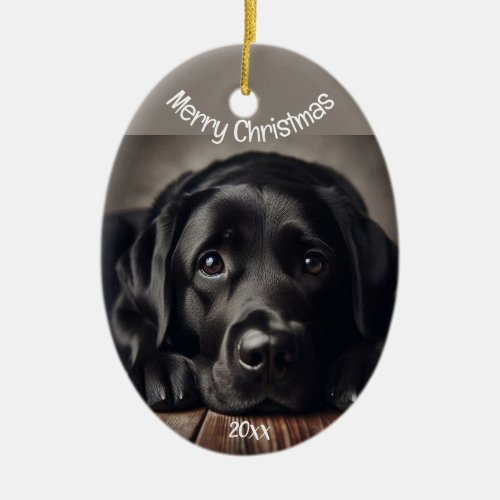 Custom Dated Christmas  Labrador Retriever Ceramic Ornament