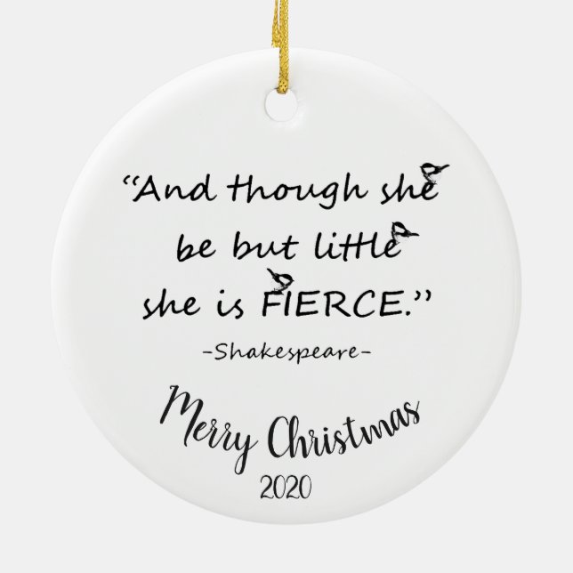 Custom Dated Christmas Little but Fierce Quote Ceramic Ornament (Back)