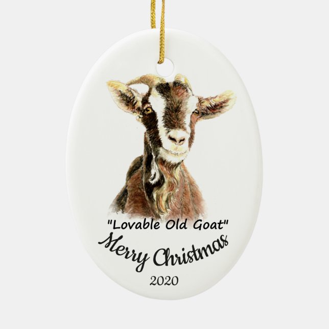 Custom Dated Christmas Lovable Old Goat Fun Ceramic Ornament (Back)