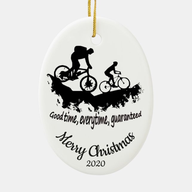 Custom Dated Christmas Mountain Biking Quote Ceramic Ornament (Back)