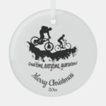 Custom Dated Christmas Mountain Biking Quote  Meta Glass Ornament