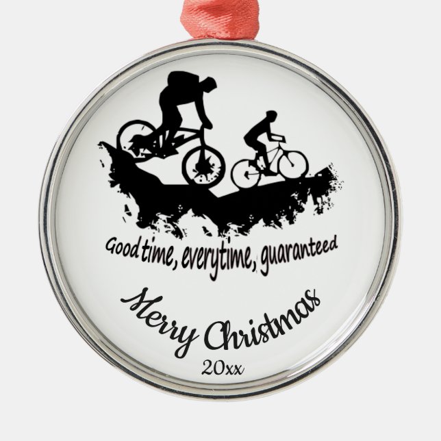 Custom Dated Christmas Mountain Biking Quote  Metal Ornament (Front)