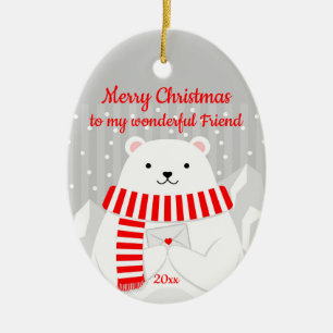 Custom Dated Christmas Polar Bear Cute Friend Ceramic Ornament