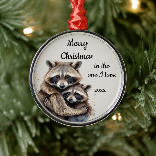 Custom Dated Christmas Raccoon One I Love Metal Ornament (Tree)